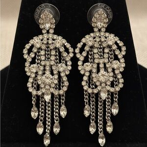 Crystal Fan Drop Earrings in Silver-Tone